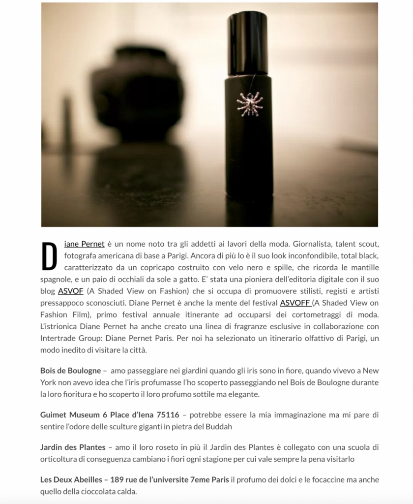 Diane Pernet Paris perfume collection in Beauty Scenario 