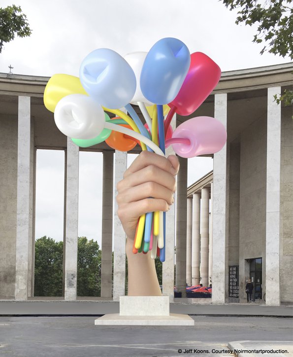 Bouquet of Tulips 2016 Bronze polychrome, acier inoxydable et aluminium. Dimensions de la sculpture: Hauteur : 10,40 m/11,66 m avec socle Largeur : 8,35 m