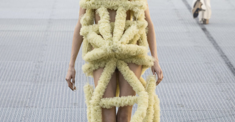 Model on the runway at the Rick Owens fashion show in Paris, Spring Summer 2027 Ready To Wear Fashion Week, Runway Look #045