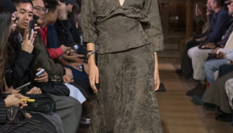 Model on the runway at the Uma Wang fashion show in Paris, Spring Summer 2027 Ready To Wear Fashion Week, Runway Look #005