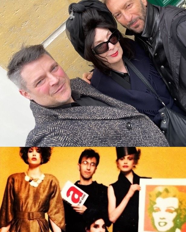 @robertmolnarnyc Years ago, in the mid eighties,  @robertmolnarnyc and I were emerging designers in New York . Today he was in Paris and it was great to see him again. We go back almost 4 decades the vintage photo @dustinpop gold dress was my design, black was Robert's and sitting below holding Warhol's MM, Stephen Sprouse RIP