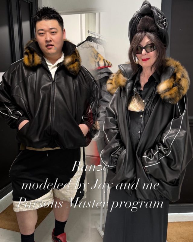 @zhangranze @aojierou even in 30+ degrees I could not resist trying it on @zhangranze leather bomber jacket. I know it is a menswear collection but honestly, it is fluid gender Parsons Paris