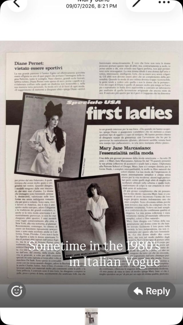 @maryjanemarcasiano @vogueitalia #1980s #fashion We were all required to wear our look but in white. I asked my samplemaker to create my shirt and trousers and after the shoot...they were hers.