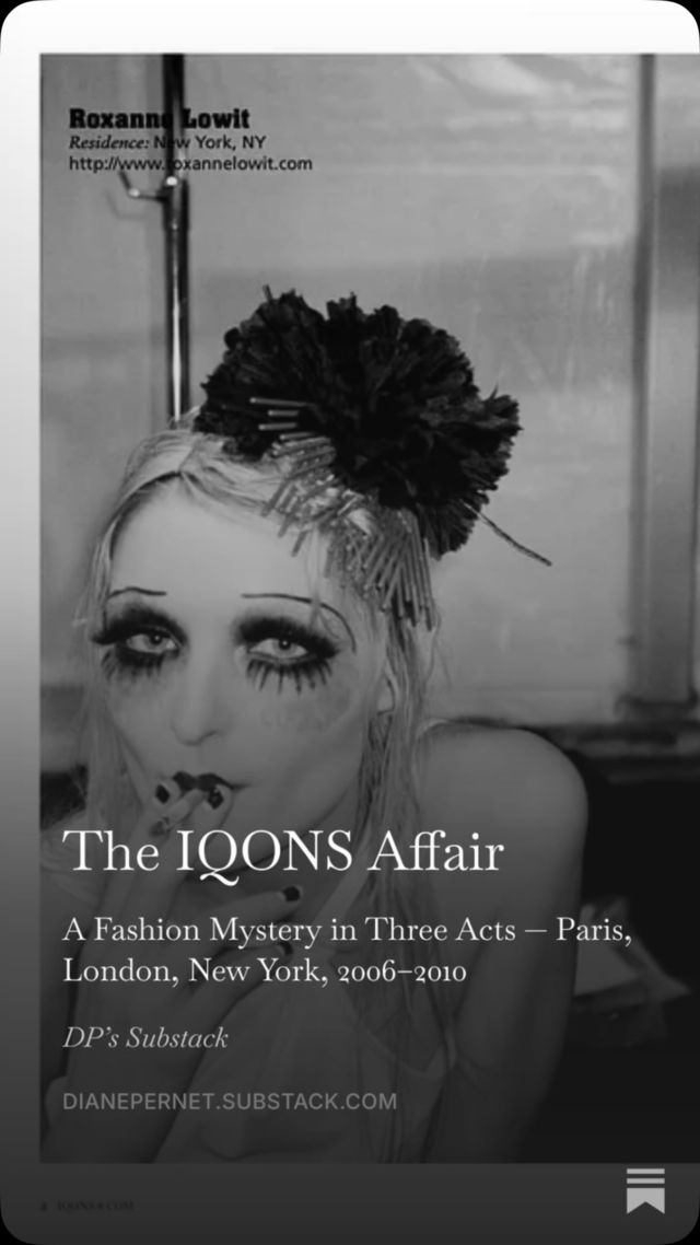 photo @roxannelowit from the only issue of IQONS print magazine fashion mystery on my substack coming out Tuesday follow me on Dianepernet.substack.com